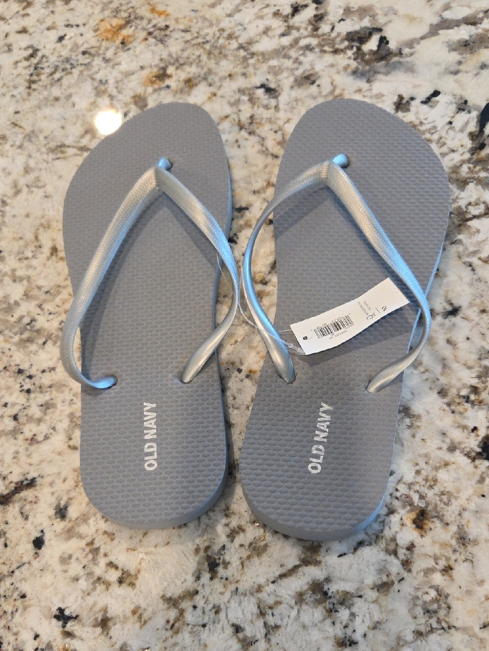 Old Navy Gray Metallic Strap Flip Flops